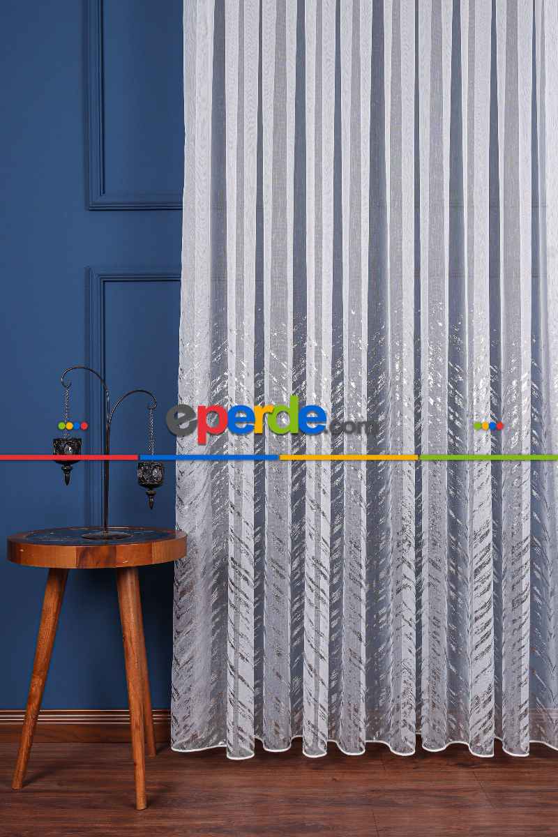 Yatak Odası - Larissa Dijital Baskılı Tül Perde Ekru-gümüş