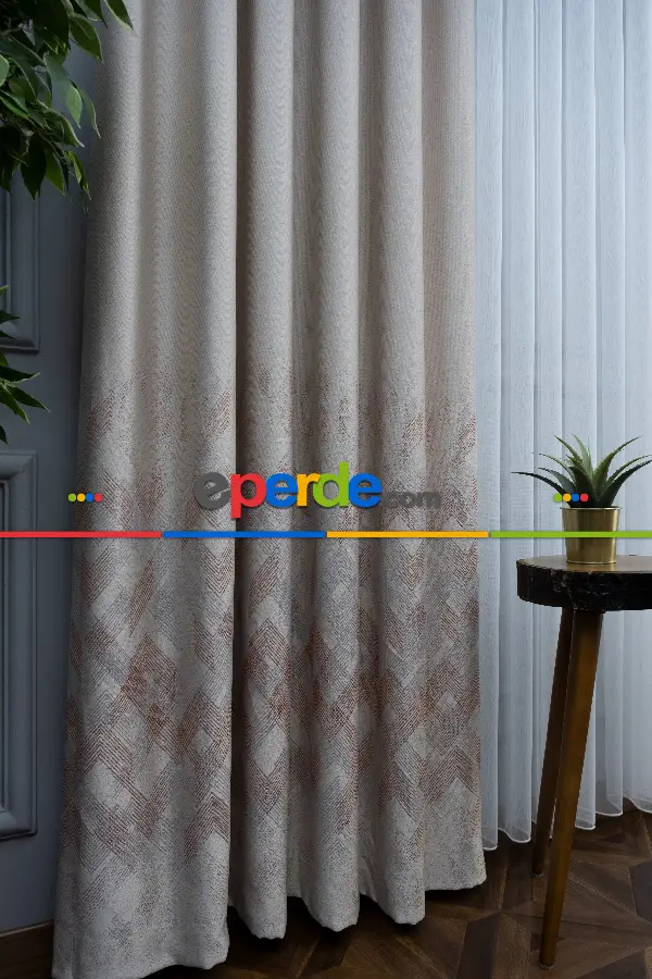 Modern Pano Fon Perde Renk Geçişli Çift Renk - 505- Bej-gri Açık-pembe Koyu-kiremit Rengi