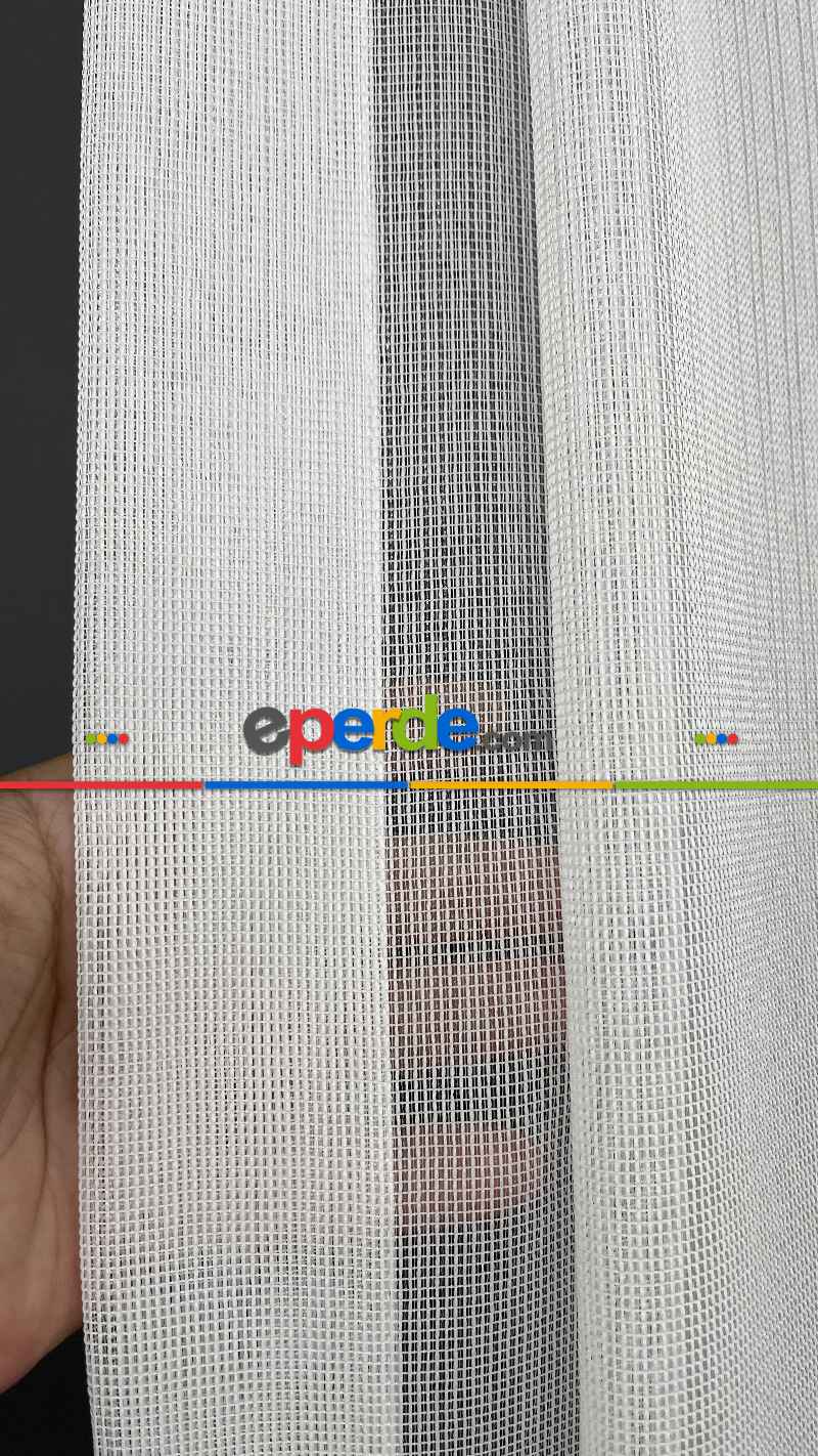 Oturma Odası - Premium Kalite Trend Perde Modelleri 2025 -enine Kumaş Bantlı Dokuma Tül Perde 03