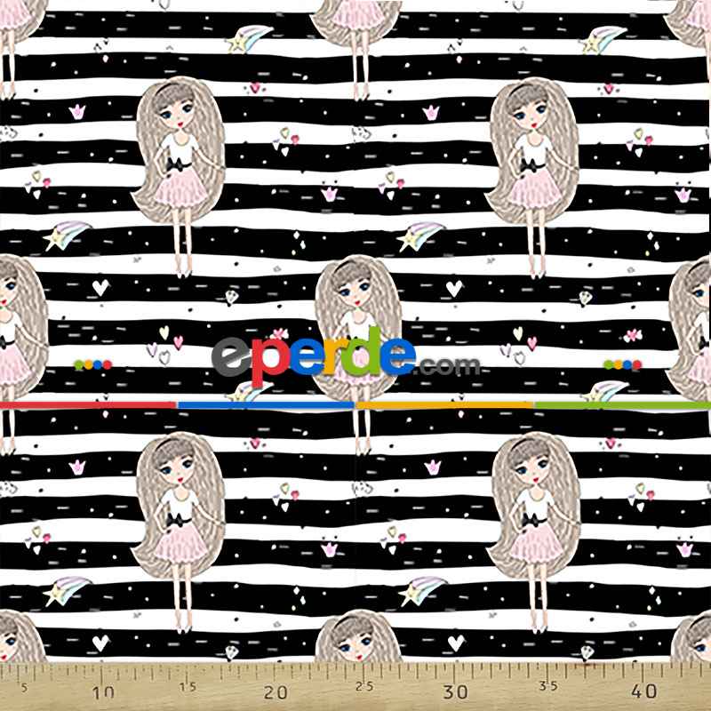 Kız, Çocuk ve Bebek Odası Fon Perde - Siyah Pembe - Barbie Desenli