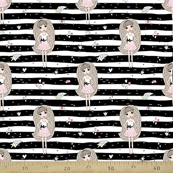 Kız, Çocuk ve Bebek Odası Fon Perde - Siyah Pembe - Barbie Desenli