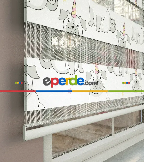 Unicorn Desenli Baskılı Zebra Perde- Çok Renkli