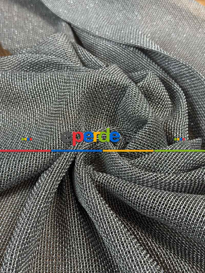 Antrasit Gri Keten Gümüş Simli Tül Perde - Ağır Gramajlı Premium