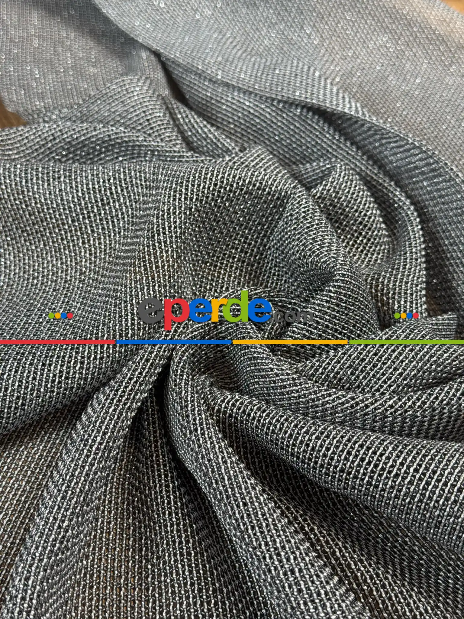 Antrasit Gri Keten Gümüş Simli Tül Perde - Ağır Gramajlı Premium