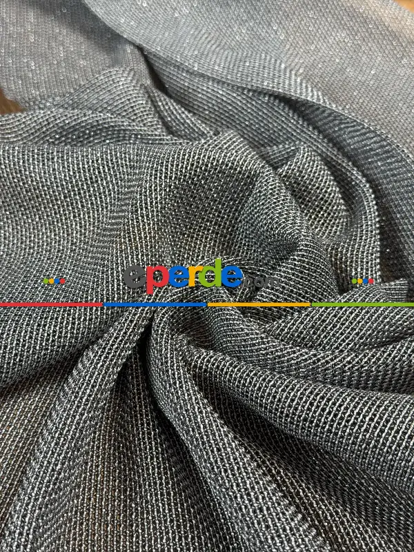 Antrasit Gri Keten Gümüş Simli Tül Perde - Ağır Gramajlı Premium