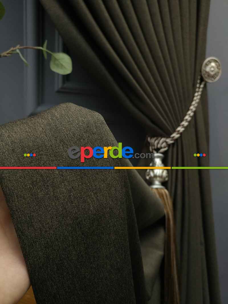 Modern Keten Görünümlü Işık Geçirmez Karatma Fon Perde 2025 Ikon- Kahve Venge-acı Kahve