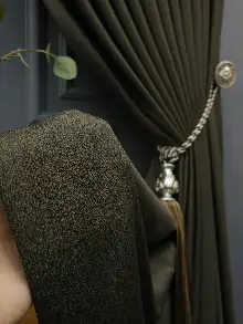 Modern Keten Görünümlü Işık Geçirmez Karatma Fon Perde 2025 Ikon- Kahve Venge-acı Kahve