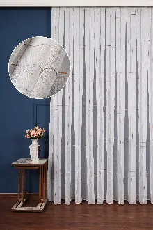 Salon Tül - Bambu Zemin Geometri Nakış İşlemeli Tül Perde