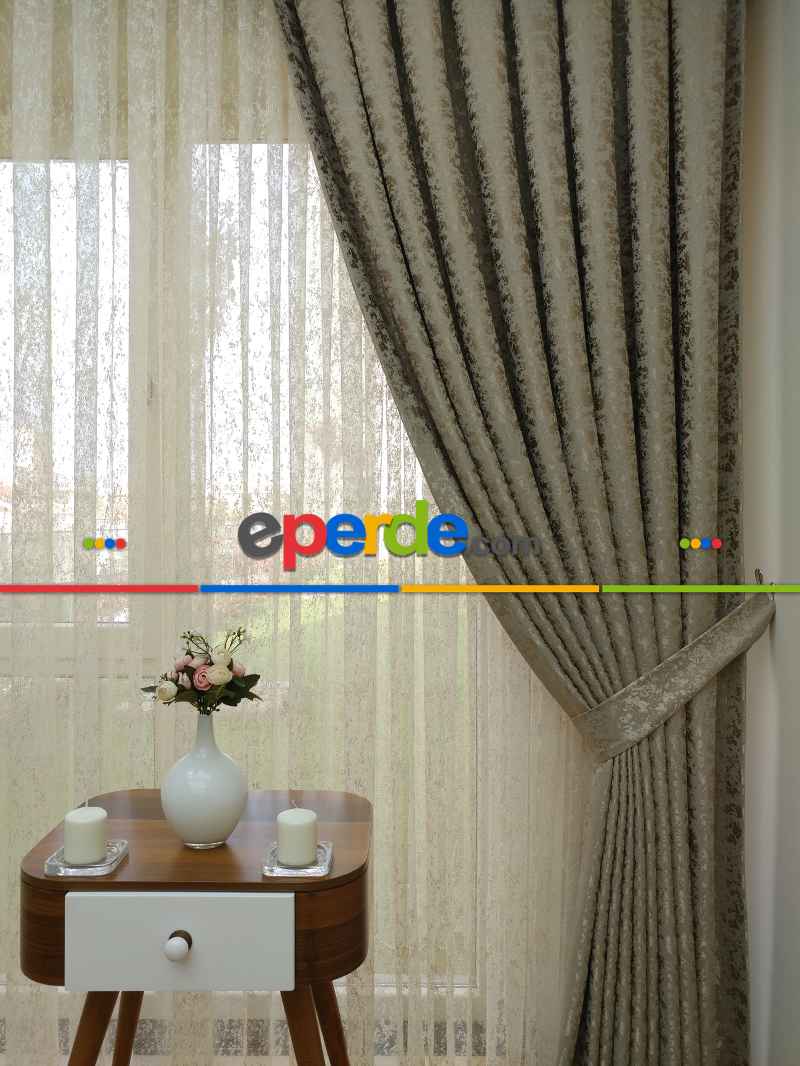 Toprak Rengi Duz Jakar Fon Perde (180)- Kahverengi