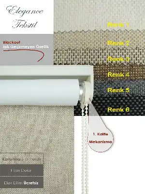 Hasır Stor Perde - Karartma Işık Geçirmeyen - 6 Farklı Renk- Siyah-gri-füme-antrasit-krem-bej-vizon Rengi-ekru-çok Renkli
