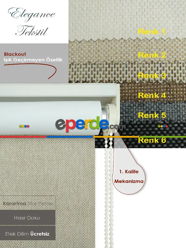 Hasır Stor Perde - Karartma Işık Geçirmeyen - 6 Farklı Renk- Siyah-gri-füme-antrasit-krem-bej-vizon Rengi-ekru-çok Renkli