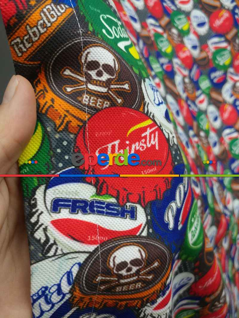 Pop-art Desenli Fon Perde Evm435 -p - Kumaşı Kalındır Duck Bezi Değildir.- Mavi-Kahve-Çok Renkli