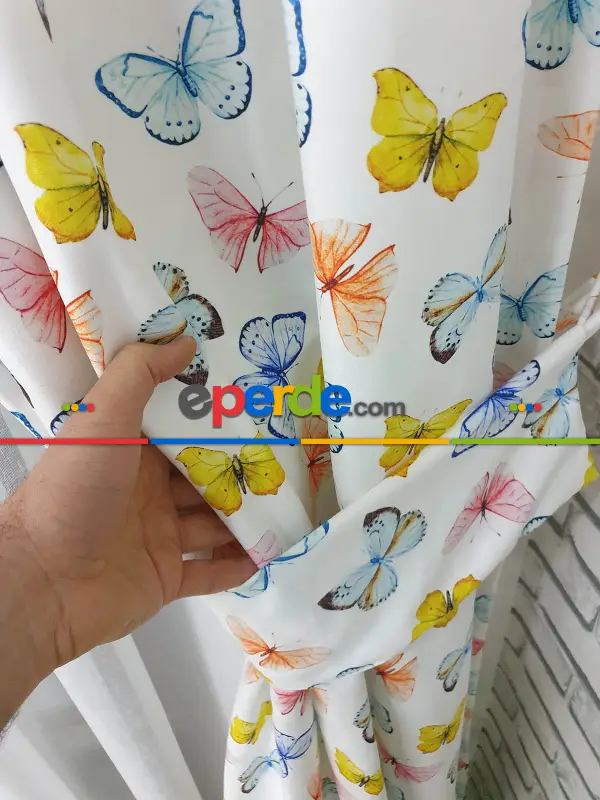 Çocuk Odası Fon Perde K351c - Kumaşı Kalındır Duck Bezi Değildir.- Mavi-beyaz-pembe-çok Renkli