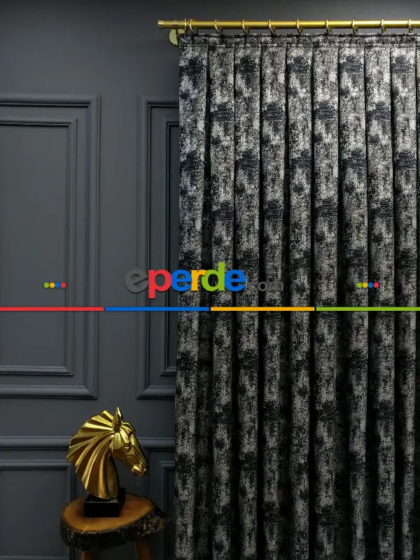 Modern Desenli Jakarlı Salon Fon Perdesi 2021 Series Özel Renkler- Lacivert-bej-gri Açık-gri Koyu