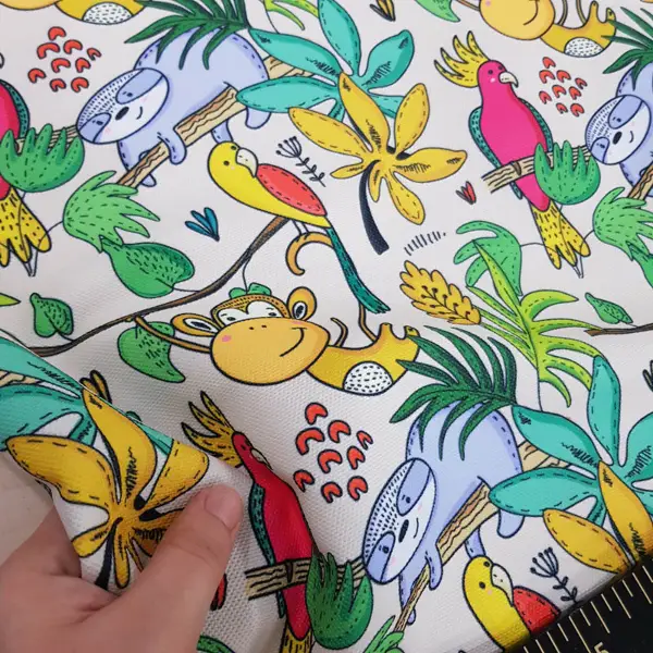 Bebek Odası Fon - Tropikal Orman Desenli Fon Perde Evm688 Kumaşı Kalındır Duck Bezi Değildir- Yeşil