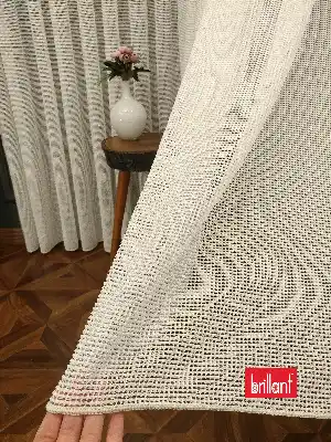 Brillant Örme Dantel Krem Renk Yüksek Gramajlı Dökümlü Tül Perde- Ekru - Kurşunlu Tül