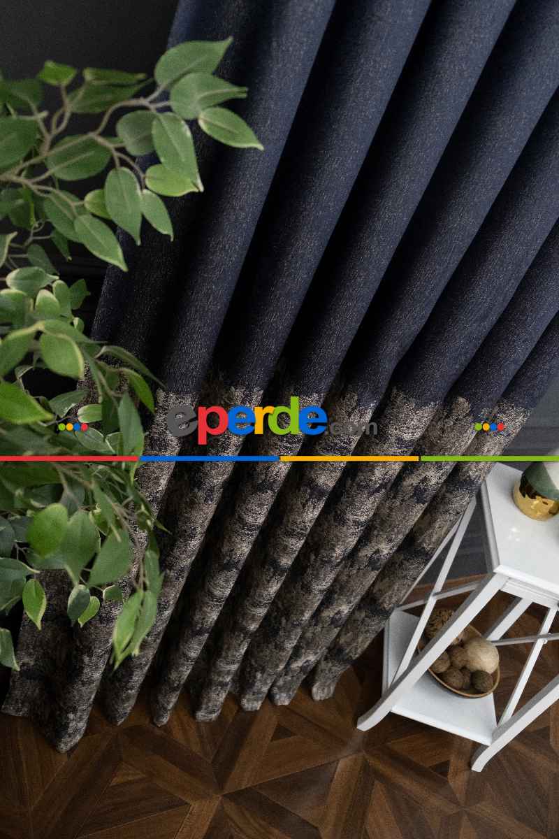 Lacivert Pano Fon Gramajlı Dökümlü Jakar Fon Perde (180)- Lacivert