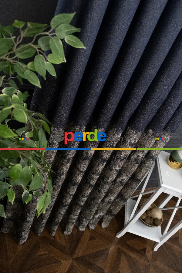 Yatak Odası - Lacivert Pano Fon Gramajlı Dökümlü Jakar Fon Perde (180)- Lacivert