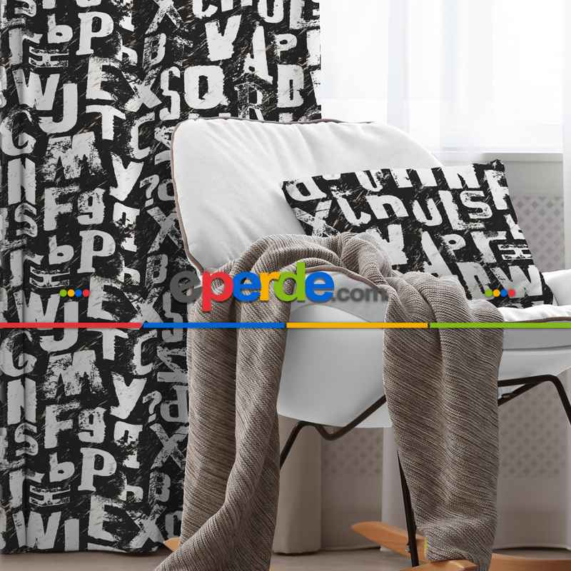 Genç Odası - Geometrik Desenli Fon Perde Evim932 Kumaşı Kalındır Duck Bezi Değildir- Mavi-beyaz