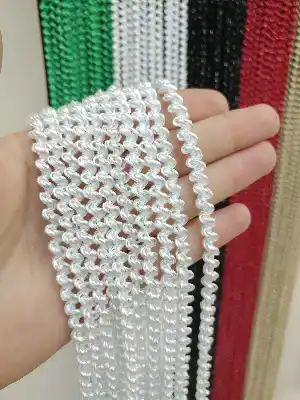 Bukle Serisi Beyaz Gümüş Simli İp Perde- Beyaz-gümüş Simli