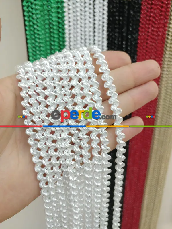 Bukle Serisi Beyaz Gümüş Simli İp Perde- Beyaz-gümüş Simli