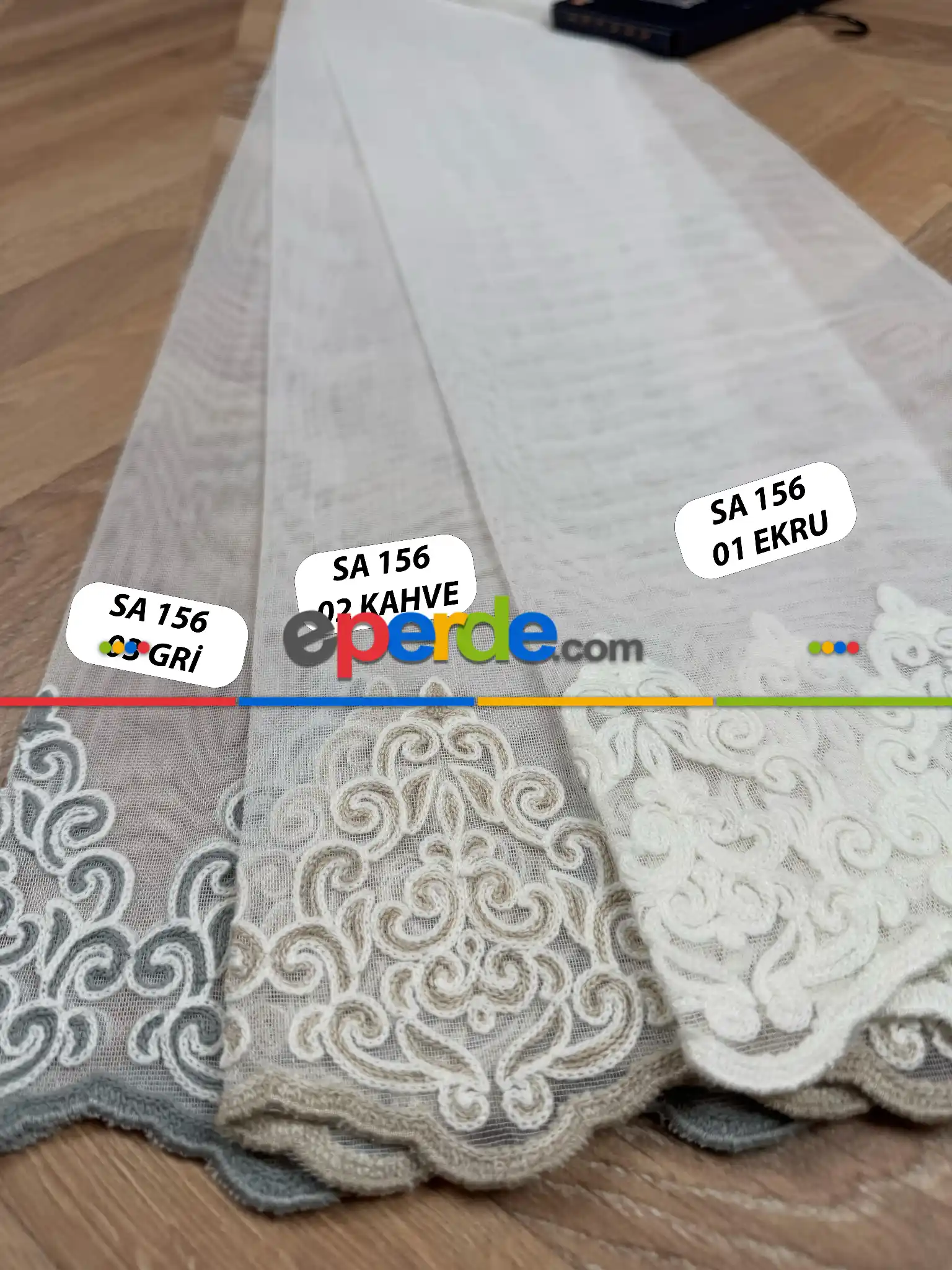 Salon - Etek Ucu Damask Nakışlı Düz Tül Perde, Özel Dokuma Premium Seri