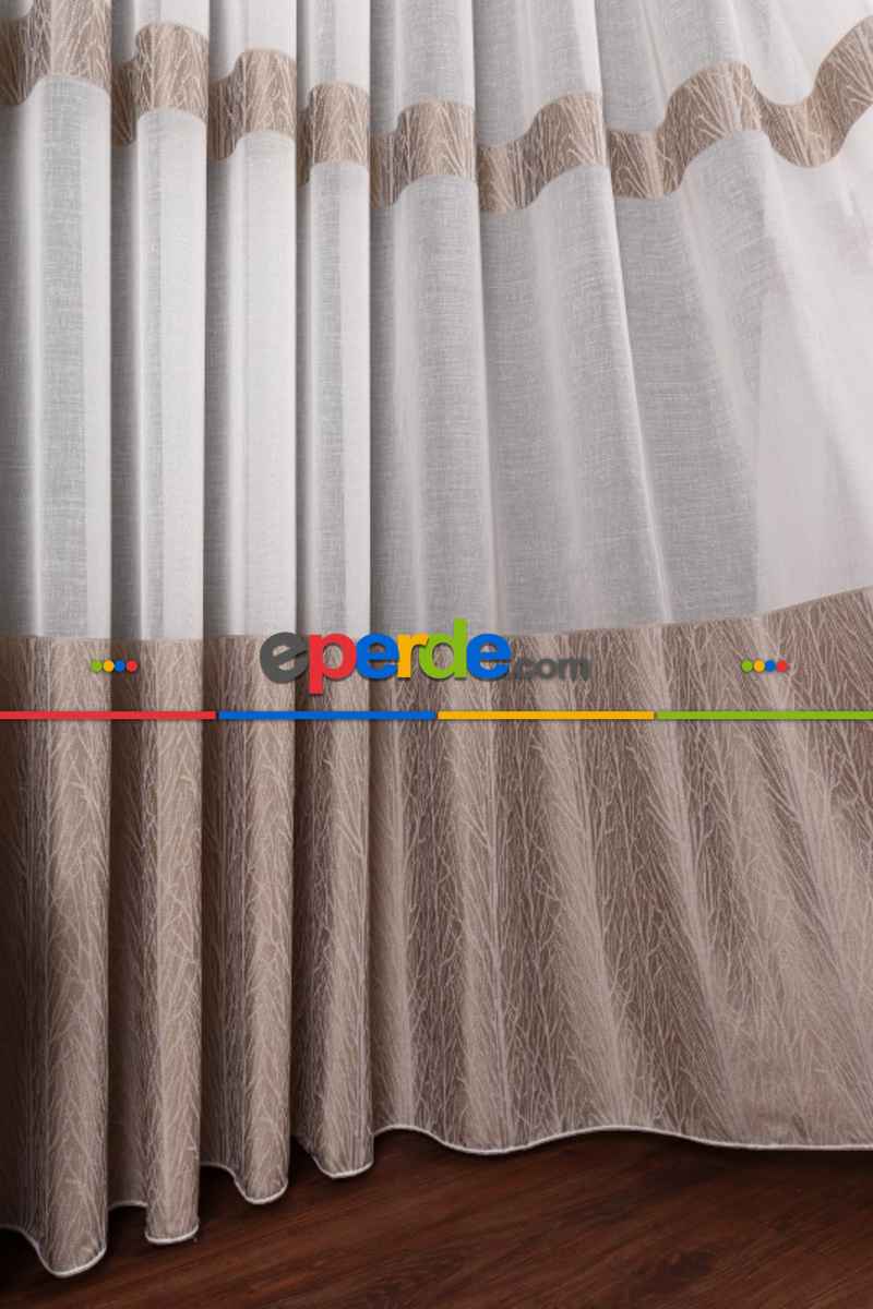 Salon Tül Modelleri - Keten Etek Dokuma Ekru Tül Perde