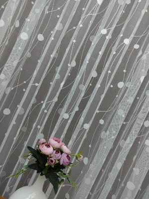 Çocuk Odası Ft Serisi Daire Cizgili Halkalı Topcuklu Tül Perde- Ekru