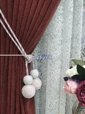 Kordon Sarım Özel Fon Perde Bağı Çift Toplu Pudra Krem- Krem-pudra