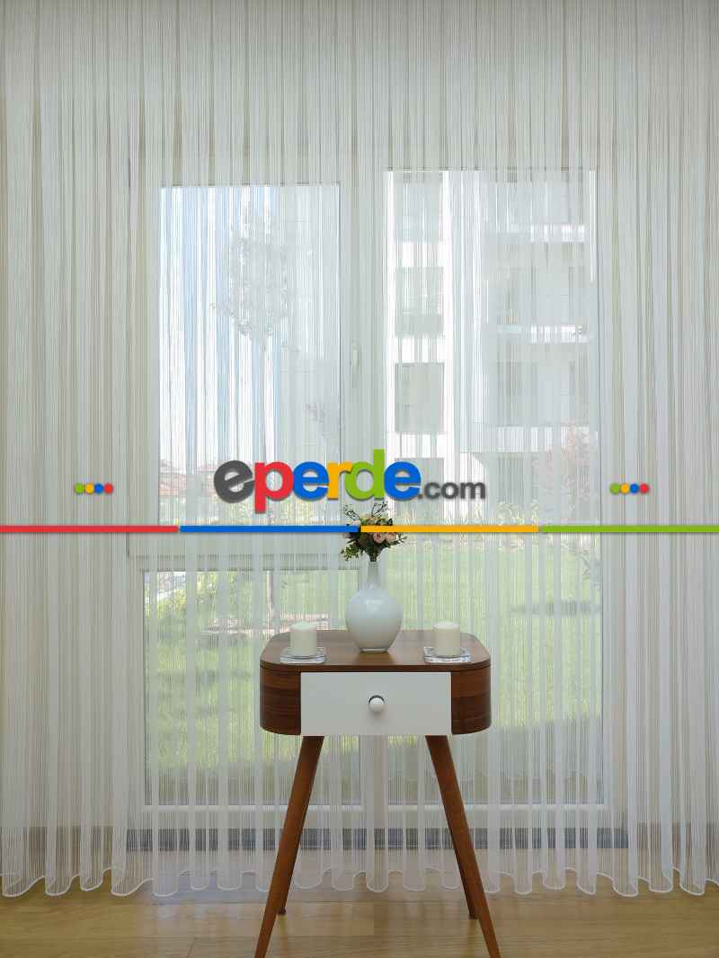 Oturma Odası - Zincir Desenli Düz Lüx Armür Tül Perde - Yüksek Gramajlı - (ütü Gerektirmez)- Ekru