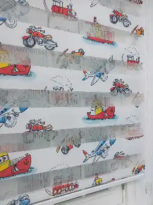 Çocuk Odası - Gemili Uçaklı Motor Desenli Erkek Çocuk Odası Zebra Perde-  Çok Renkli 2