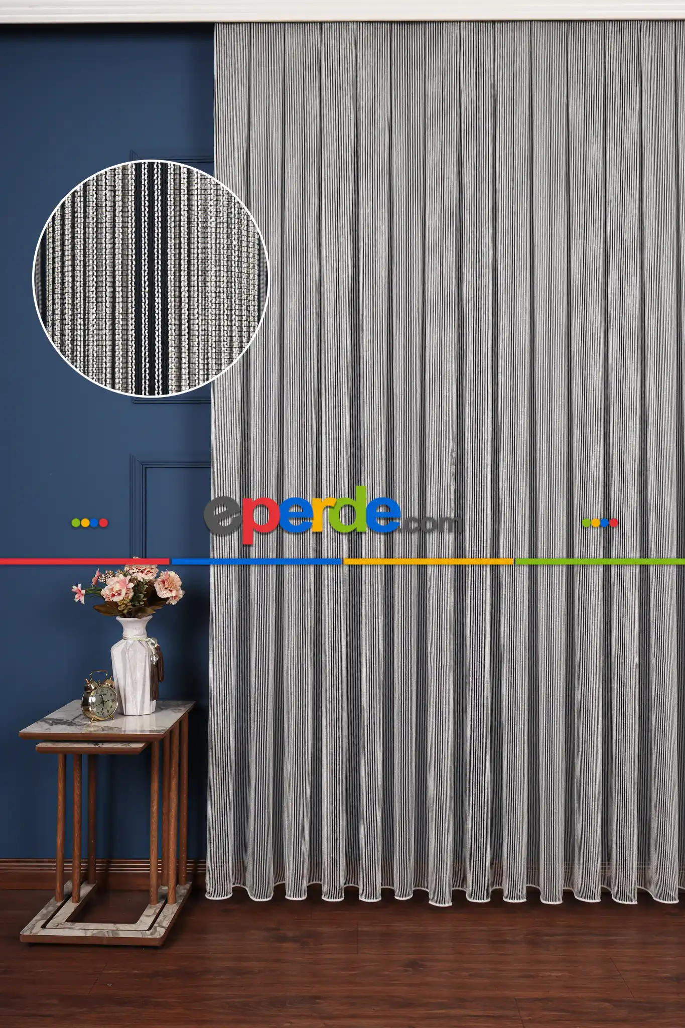 Salon Tül Modelleri - Luka Ekru-siyah Düz Tül Perde Ütü İstemez