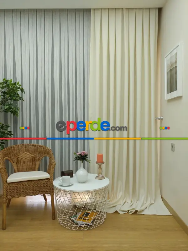 Yatak Odası - Keten Bej Renk Düz Fon Perde- Bej