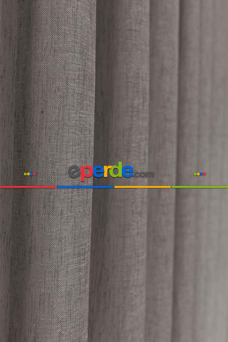 Gri Natural Keten Tül - Kurşunlu Tül