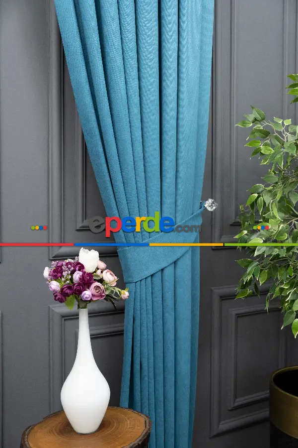 Açık Petrol Rengi Düz Fon Perde Dökümlü Fon Perde