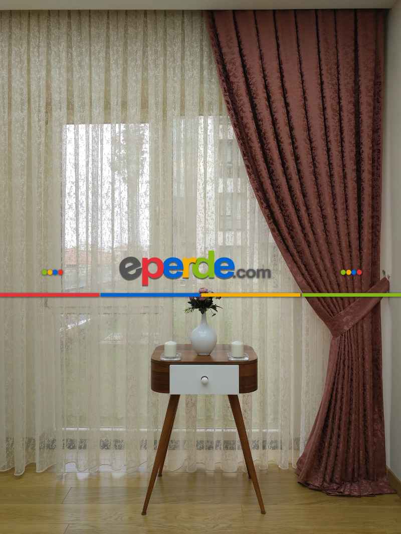 Düz Jakar Fon Perde - Kiremit Rengi