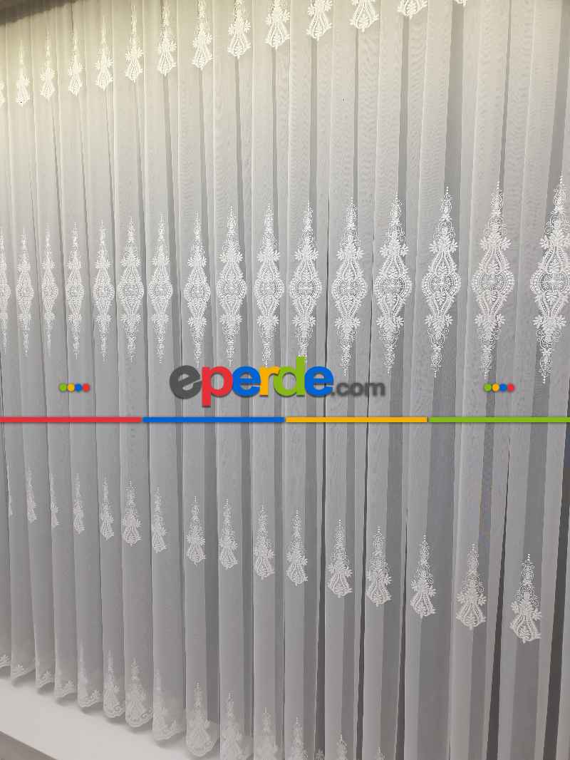 Salon Tül - Nakışlı Damask Model Nakıştrend Tül Salon Tasarım Perdesi