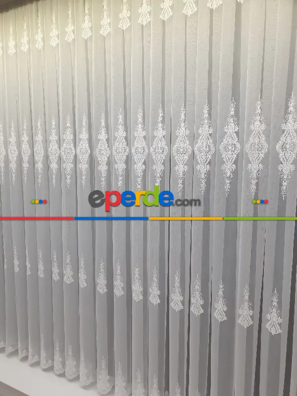 Desenli Tül Perde - Nakışlı Damask Desenli Tül - Salon Tül