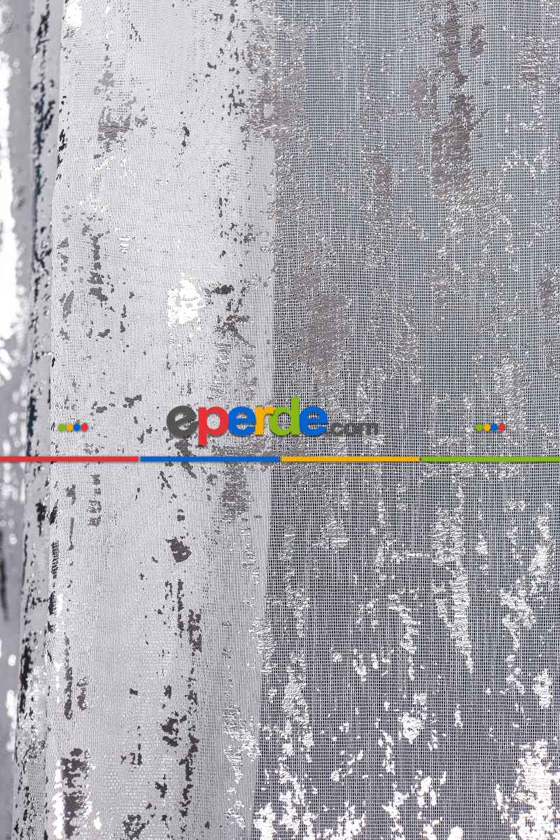 Salon Tül - Empoli Dijital Baskılı Tül Perde Ekru-gümüş