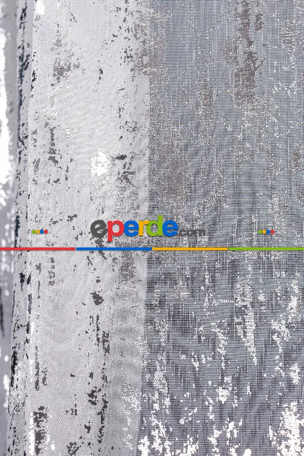 Salon Tül - Empoli Dijital Baskılı Tül Perde Ekru-gümüş