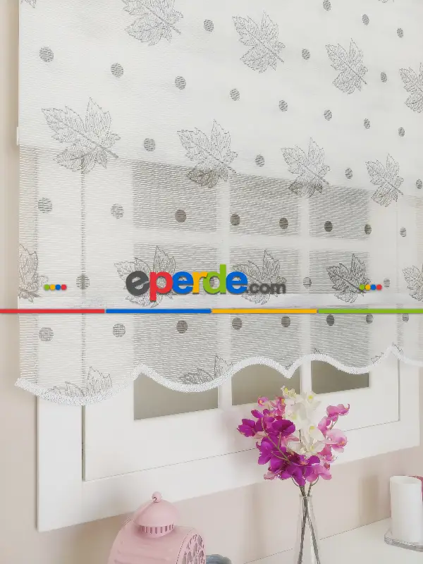 Çift Sistem Tül Stor Perde Clısson Series 1640- Beyaz Gri Baskılı