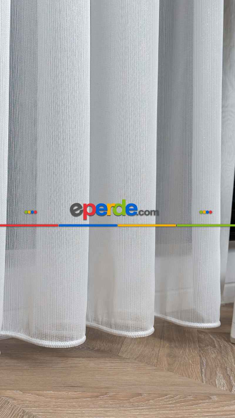 Yatak Odası - Brillant, Ekru, Işıltılı, Büzgülü Ekstraforlu, Tül Perde