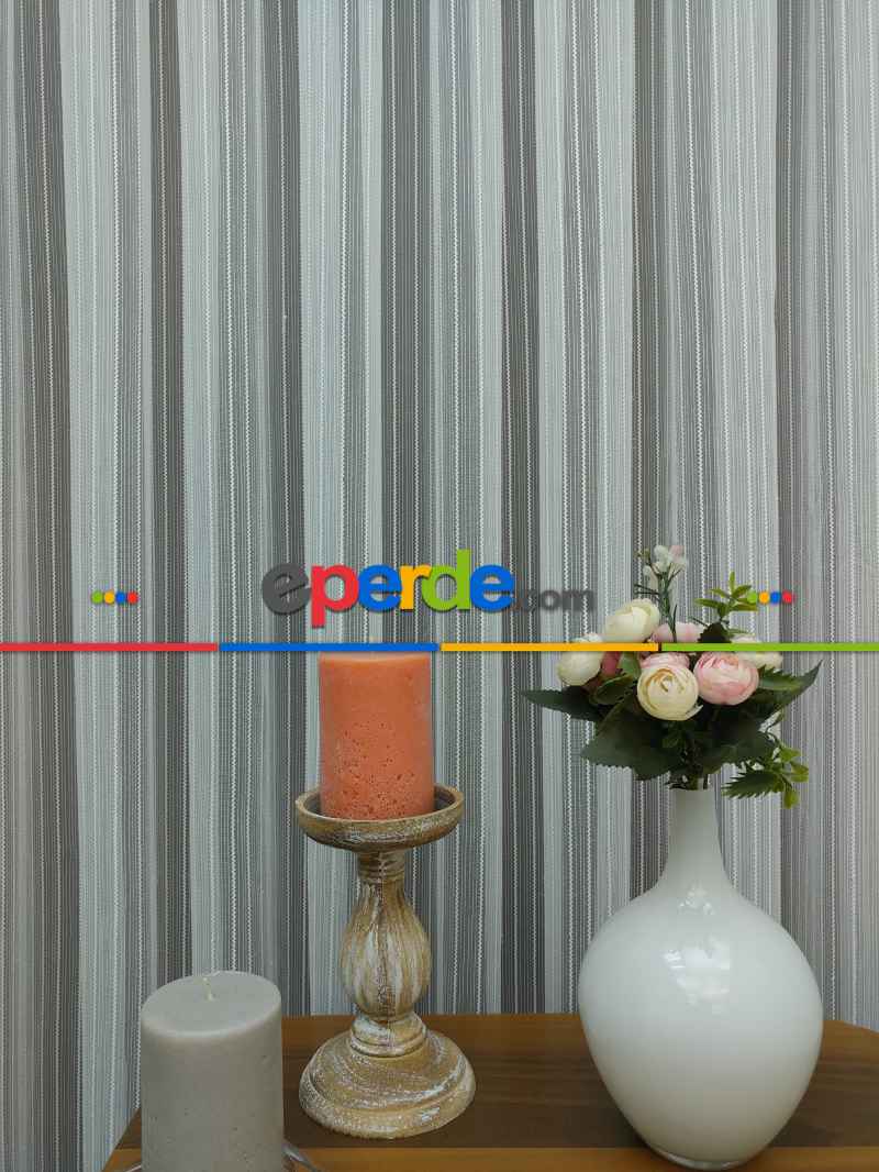 Boyuna Zincir Desenli Düz Tül Perde- Ekru - Kurşunlu Tül