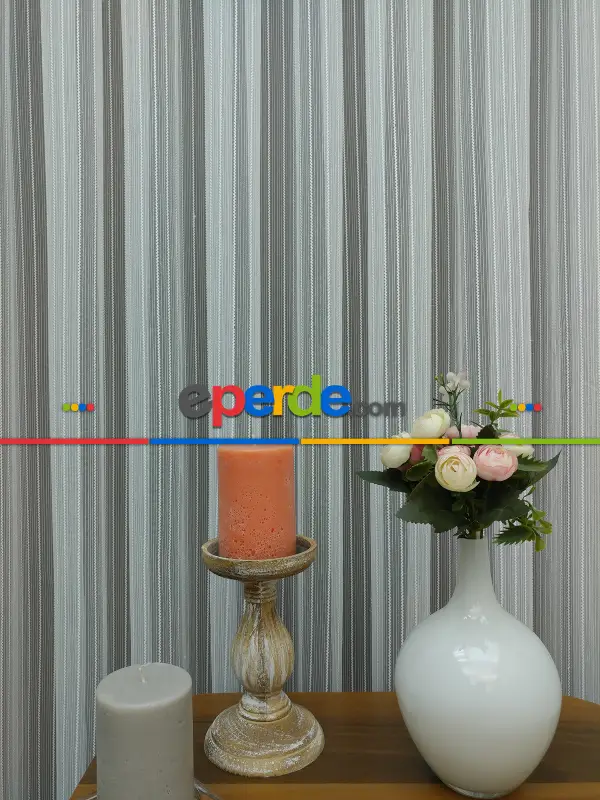 Salon Tül Perde - Boyuna Zincir Desenli Düz Tül Perde- Ekru