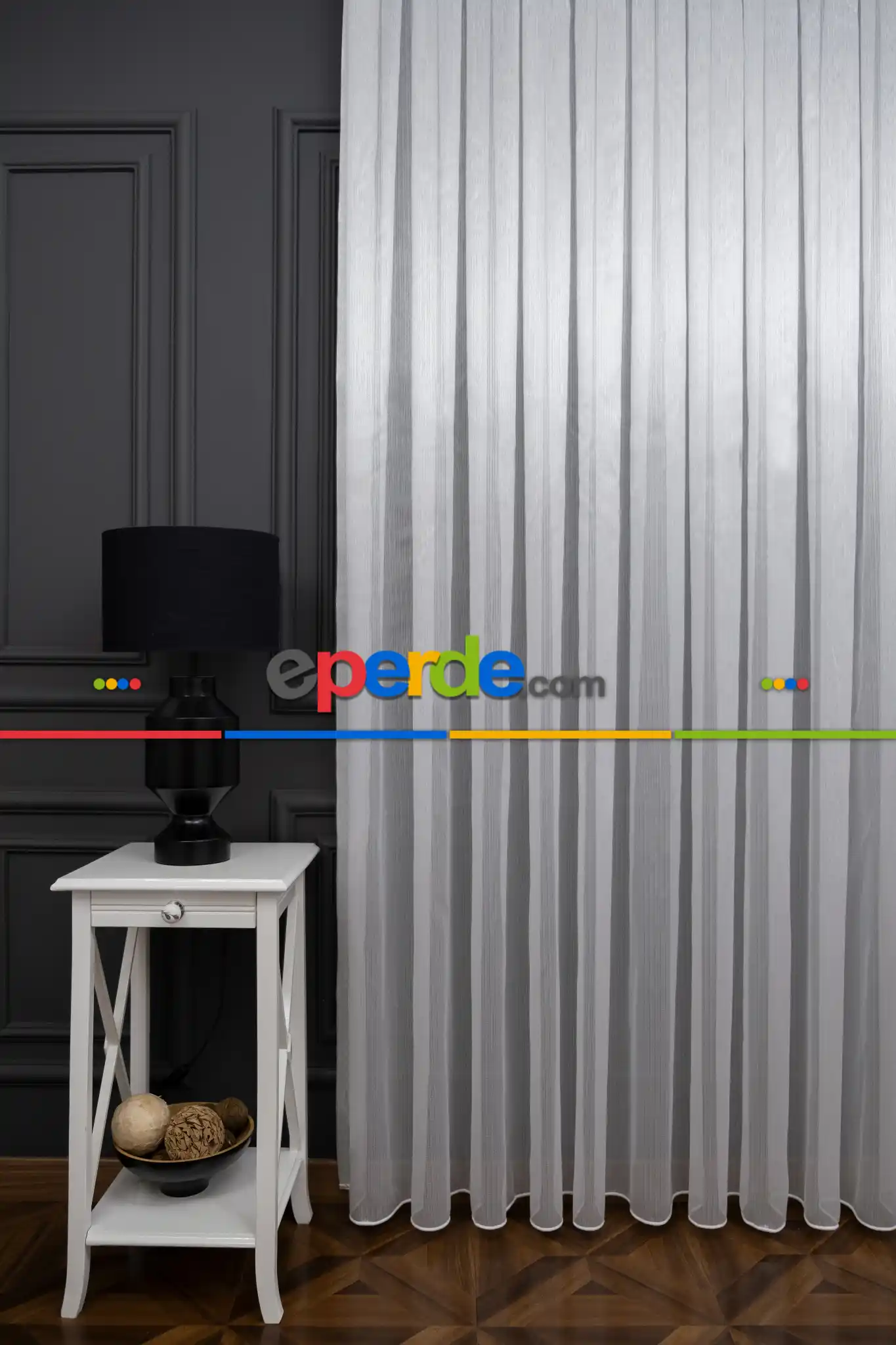 Çizgili Düz Tül Perde - Gümüş Simli Tül - Ütü İstemez - Kurşunlu Tül