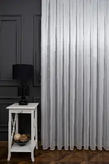 Çizgili Düz Tül Perde - Gümüş Simli Tül - Ütü İstemez - Kurşunlu Tül