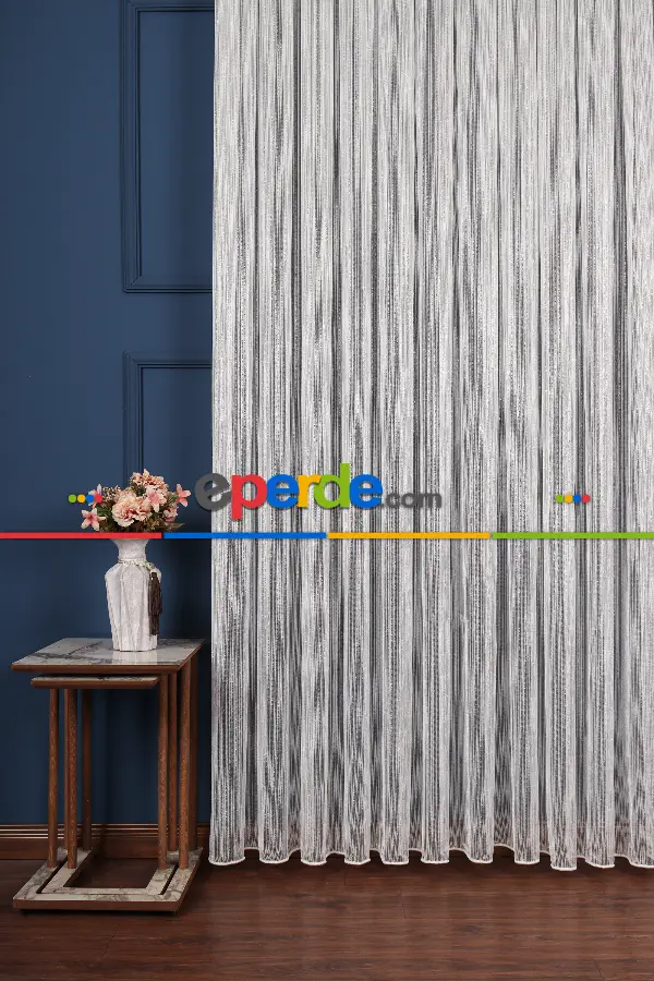 Zümrüt Altın Simli Düz Tül Perde