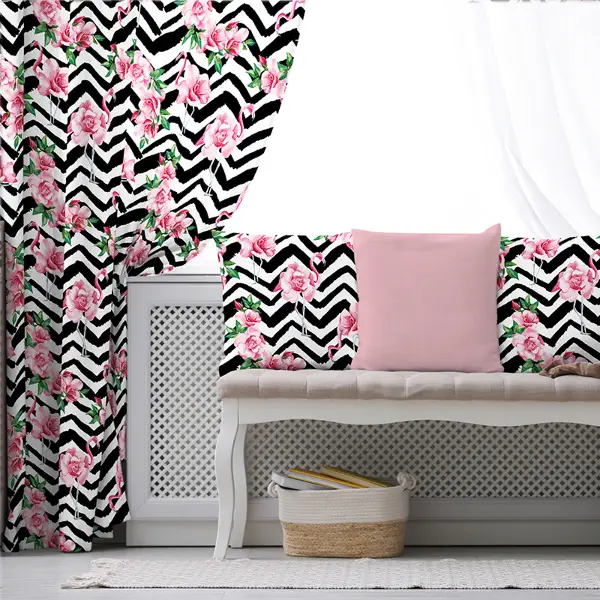 Flamingo Desenli Fon Perde Evim1567 Kumaşı Kalındır Duck Bezi Değildir- Mavi-beyaz