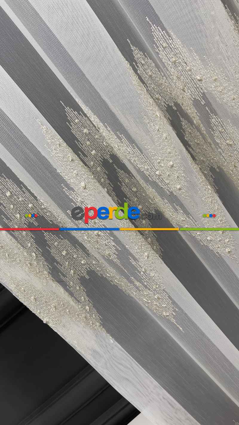 Salon - Premium Seri Trend Perde Modelleri 2023-kabartma Atlas İplikle Nakışlı İşleme Tül Perde 01