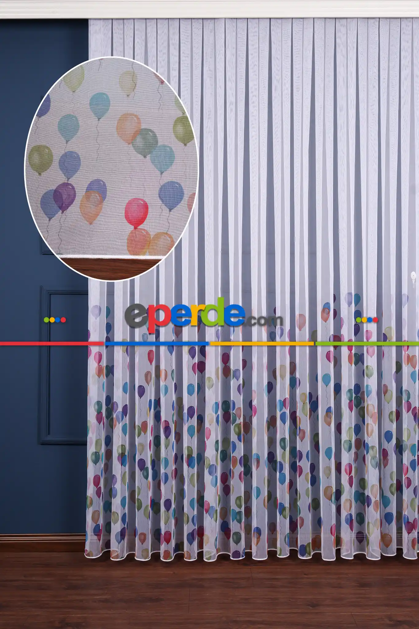 Bebek Odası -  Genç - Çocuk Odası Renkli Balon Desenli Tül Perde